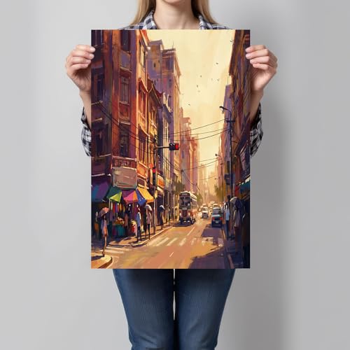 Imágenes de lienzo de escena callejera retro en tonos beige para pared de oficina y casa