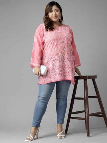 Image of Ada Women's Georgette Regular Fit Chikankari Hand Embroidered Lucknow Short Kurti Top A911224