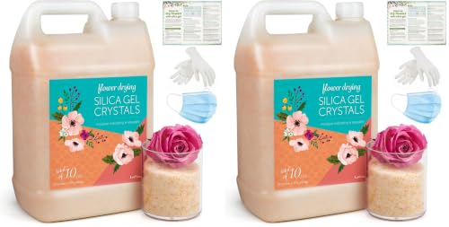 LotFancy Silica Gel Flower Drying, 10 LBS Color Indicating Silica Crystals for Wedding Bouquet Preservation, Reusable (Pack of 2)