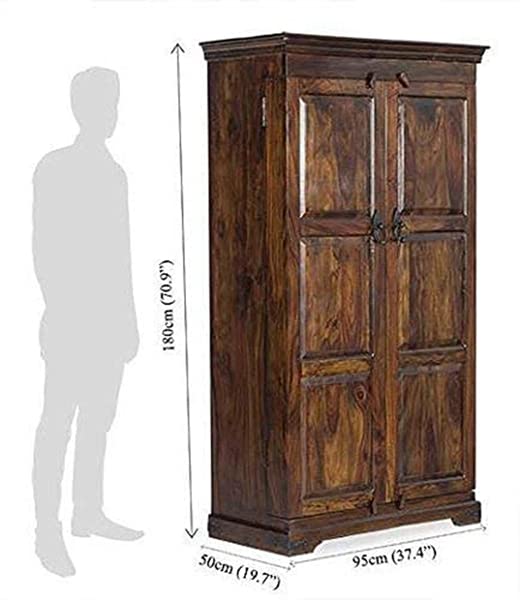 Image of Credenza Solid Sheesham Wood Bar Cabinet for Home | Rack Hard and Soft Wine Wisky Scotch All Type Drinks Storage Cabinets Furniture Wooden Living Room Natural Brown Finish Bar Cabinet with Drawers