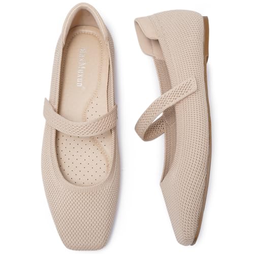 MaxMuxun Women's Ballet Flats Shoes Square Toe Mary Jane Shoes Women Comfortable Knit Flats for Casual Wedding Office Dressy Business3