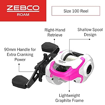 Zebco Roam Baitcast Reel and Fishing Rod Combo, 6-Foot 6-Inch 2-Piece Fiberglass Fishing Pole with Split-Grip MaxTac Rod Handle, Lightweight Graphite Frame, Right-Hand Retrieve