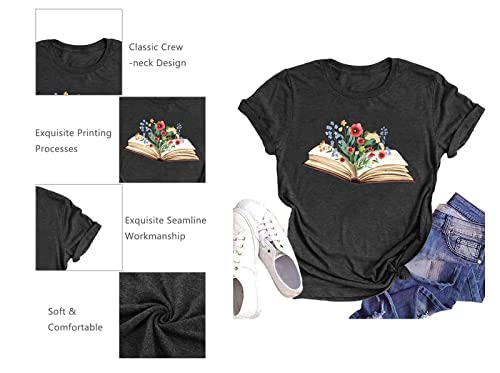 Image of Books Shirts for Women Reading T-Shirt Book Lover Tops Funny Readers Gifts Clothes Casual Librarian Tees