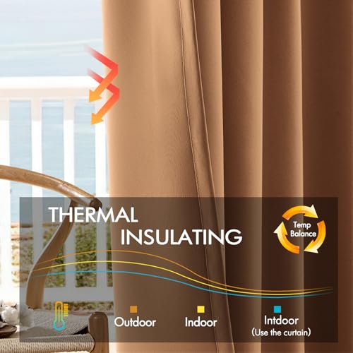 Image of ANRODUO Brown Back Tab Blackout Curtains 96 Inch Long 2 Panels