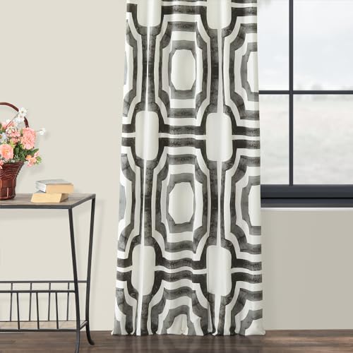 Image of HPD Half Price Drapes Geometric Printed Curtains 108 Inches Long Luxury Cotton Curtains (1 Panel) Room Darkening Window Curtains for Bedroom & Living Room, 50W x 108L, Mecca Geometric Steel