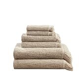 Ink+Ivy Nova 100% Cotton Terry Bath Towel Set, Soft Dobby Slub Fabric with Fringe Hem Design, Plush and Highly Absorbent, Premium Quality for Bathroom, Machine Washable, Multi-Sizes Taupe 6 Piece
