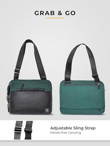 Image of EUME Workport Tablet Sling Bag for Men | Office Bag for Men & Women | With Padded Compartment | Vegan Leather & Nylon Fabric | Fits MacBook Air 13 inch, iPad 7L & Tablets Up to 13 inch