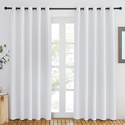 NICETOWN Room Darkening Curtain for Living Room - Easy Care Solid Thermal Insulated Grommet Doorway Window Curtain Drape for Bedroom (1 Panel, W66 by L84, Greyish White)