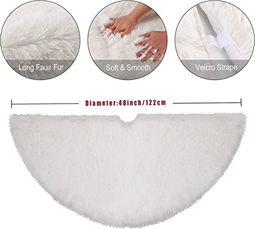 48 Inch White Christmas Tree Skirt, Faux Fur Plush Tree Skirt Christmas Decorations for New Year Home Holiday Wedding Party Christmas Tree Decorations
