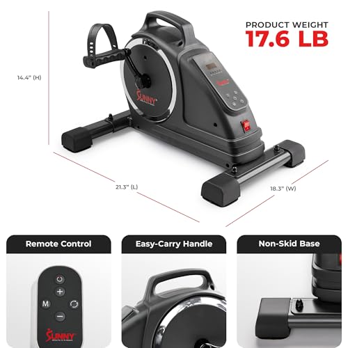 Image of Sunny Health & Fitness Smart Motorized 2-in-1 Pedal Exerciser, Indoor Compact Under-Desk Mini Bike for Low-Impact Cardio Workout and Physical Therapy, Free SunnyFit Training App Connection