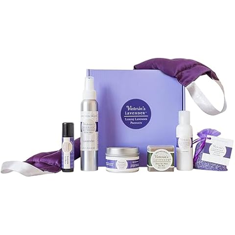 Victoria's Lavender Luxury Gift Basket for Women - Neck Wrap, Body Mist, Hand & Body Lotion, Lip Balm, Soy Candle, Mud Spa Bar & Lavender Sachet, Skin Care Sets & Kits, Beauty Products For Women Cover