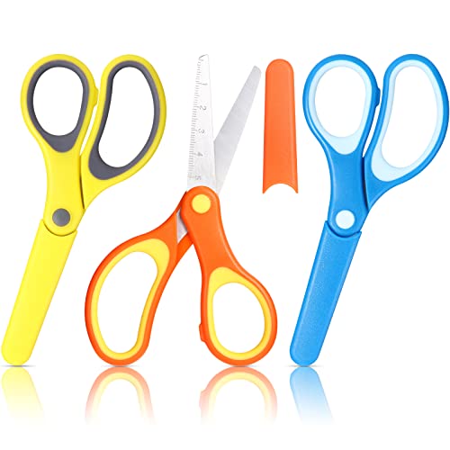 6 Inch Left/Right Handed Kids Scissors, Safety Blunt Tip Toddler Scissors Stainless Steel Blade Scissors With Cover For Children School Classroom Home Teacher Craft Supplies (3 Pieces) #TOP7
