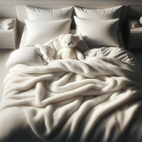 Comfort Collections Teddy Bear Duvet Cover Set Super Soft Fleece Warm Winter Quilt with Pillowcases White Double 200cm x 200cm Approximate