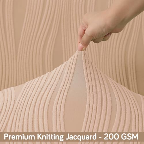 Image of HOKIPO 200 GSM Premium Knitting Jacquard Elastic Dining Table Chair Cover Set of 6, 'Nestiva Series' Blush Beige (AR-6072-BGE)