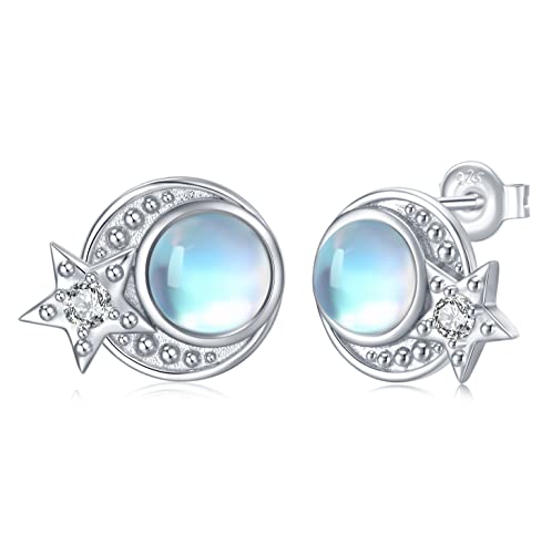 El mejor review de Pendientes piedra luna los mejores 10. 37 Pendientes de luna de piedra lunar para mujer, plata de ley 925 con piedra lunar creciente luna con circonita cúbica 5A, aretes de tuerca de estrella de luna de aniversario...