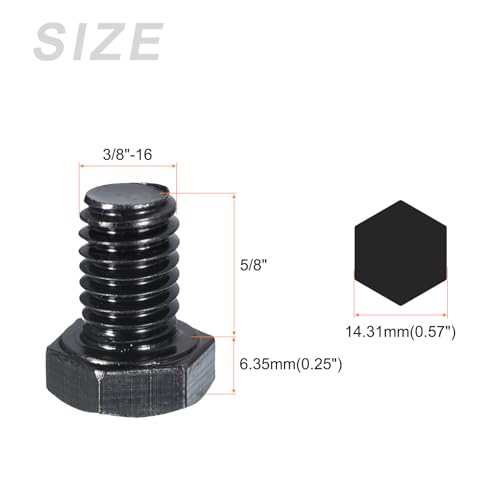 Image of METALLIXITY Hex Head Bolts (3 /8-16 x 5 /8 inch 10Pcs), 304 Stainless Steel, Black Oxide