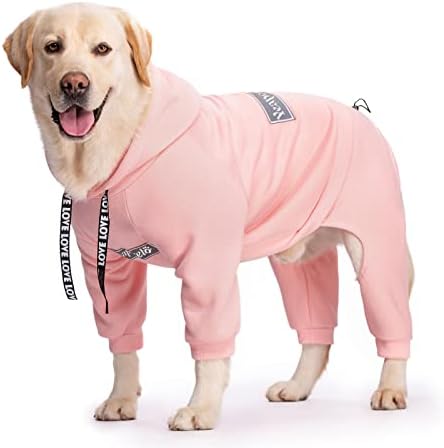 Dog Hoodie Winter Coat for Large Medium Dogs, Pullover 4 Legs Dog Warm Coat Hooded Sweatshirt, Dog Fleece Hoodie Coat for Winter Cold Weather (4X-Large, Pink)