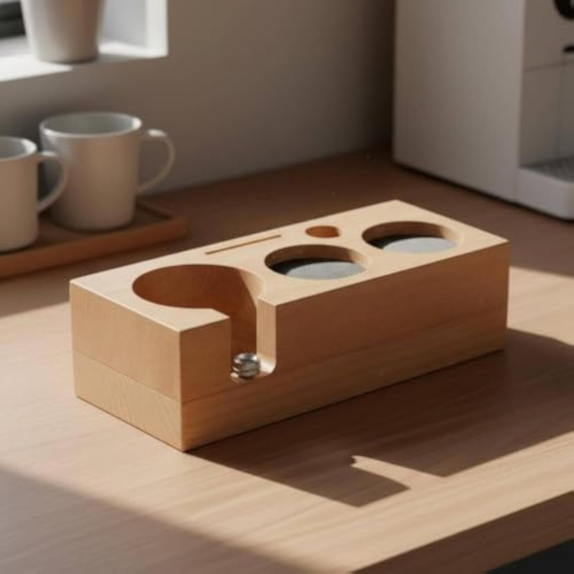 Walnut Wood Espresso Tamping Station Multi-Slot Design Coffee