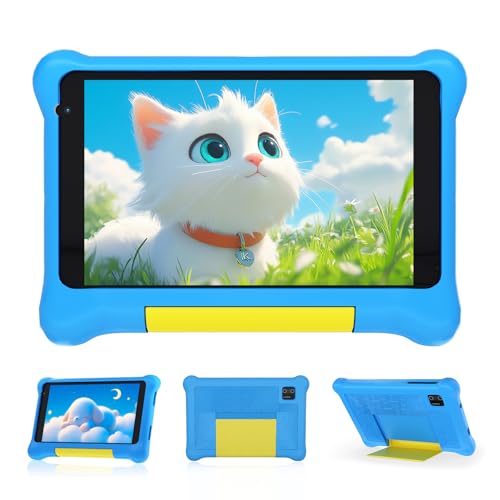 Laptok Kinder Tablet 7 Zoll, Android Tablet für Kinder, 5GB RAM+32GB ROM+128GB Erweiterbar, Wi-Fi, Bluetooth, Type-C, Kids Tablet mit Mit sturzsicherer Schutzhülle Blau