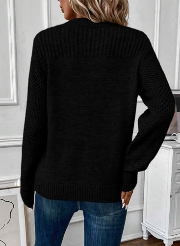 Image of EVALESS Womens Sweaters Casual Long Sleeve Crewneck Knit Lightweight Hollow Out Crochet Sweater Pullover Tops