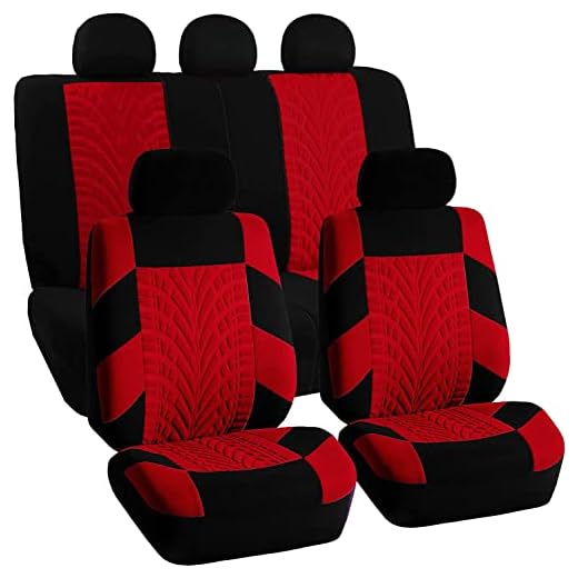 FH Group Car Seat Covers Full Set Red Premium Cloth - Universal Fit, Automotive, Low Back Front , Airbag Compatible, Split Bench Rear Seat, Washable for SUV, Sedan