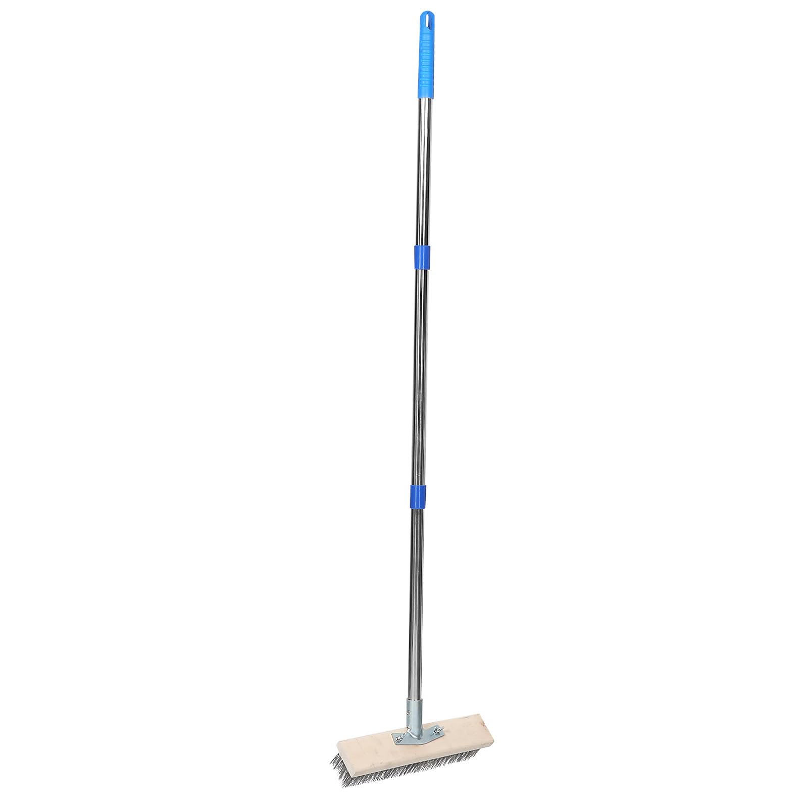 PLAFOPE Cepillo de Escoba de Alambre Resistente con cerdas de Acero Inoxidable y Mango Largo para Eliminar el Musgo. Escoba para Exteriores y Limpieza de Jardines.
