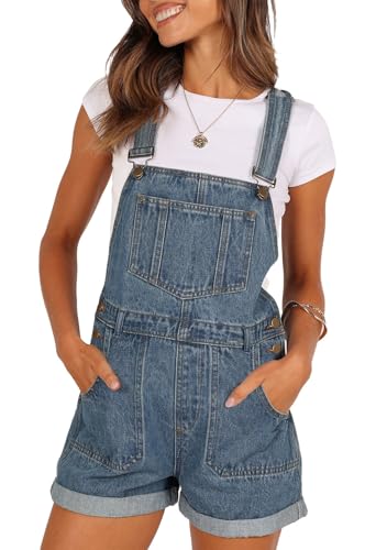 Sovoyontee Damen Jean Shortalls Klassische Verstellbare Träger Denim Bib Overalls Shorts Strampler Sommer Jumpsuits Indigo L