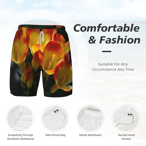 Men's Swim Trunks Quick Dry Board Shorts Freesia Beautiful Plant Flower Beach Shorts with Pocket Bathing Suits for Men4