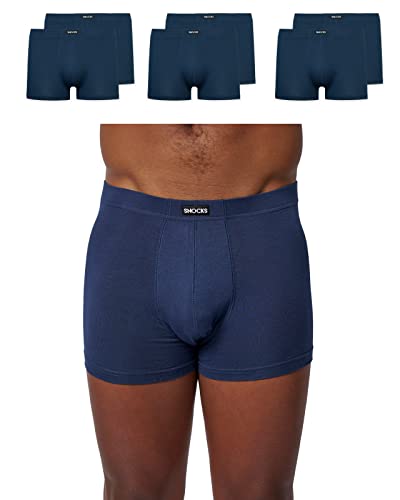 Snocks Herren Retro Boxershorts 6er - Set in den Gr. S - 4XL aus Baumwolle I Retro Unterhosen für Männer mit idealer Passform ganz ohne zwicken oder aufrollen I Angenehmes Tragegefühl I Blau Cover