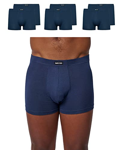 Snocks Herren Retro Boxershorts 6er - Set in den Gr. S - 4XL aus Baumwolle I Retro Unterhosen für Männer mit idealer Passform ganz ohne zwicken oder aufrollen I Angenehmes Tragegefühl I Blau