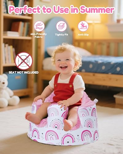 Image of BOMOLOUR Seat Cover Compatible with Bumbo and Nuby Seat, Removable Breathable Baby Floor Seat Cover for Boys and Girls, Seat Not Included (Pink Rainbow)