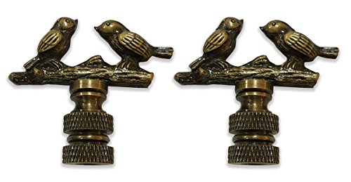 Royal Designs Birds on Tree Branch Lamp Finial for Lamp Shade- Antique Brass Set of 2