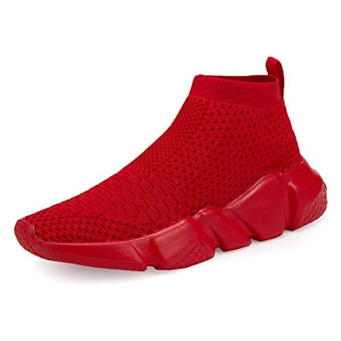 CHUI Boys Girls All Red Knitted Sock Shoes Running Shoes Fashion Sneakers Lightweight Breathable Tennis Shoes Sports Walking Non Slip Shoes Slip-on Shoes(Big/Little) Kids Size 2 M US Cover