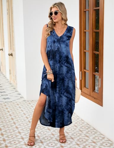 Image of JollieLovin Women Plus Size Summer Tank Maxi Dresses Sleeveless Causal V Neck Beach Long Dresses Swim Cover up (L-5X)