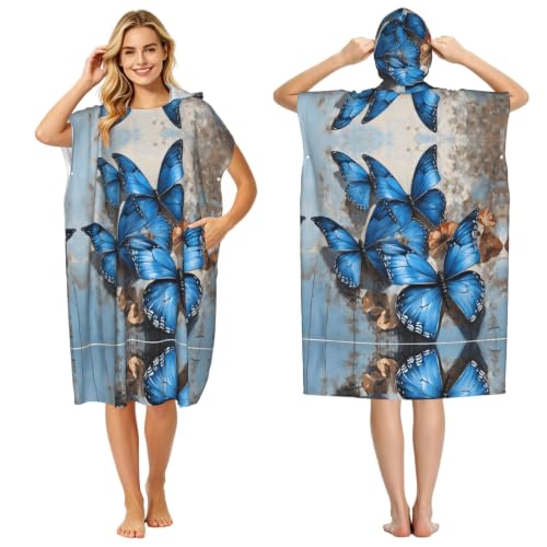 Poncho à capuche en microfibre imprimé floral pour surf et natation adulte
