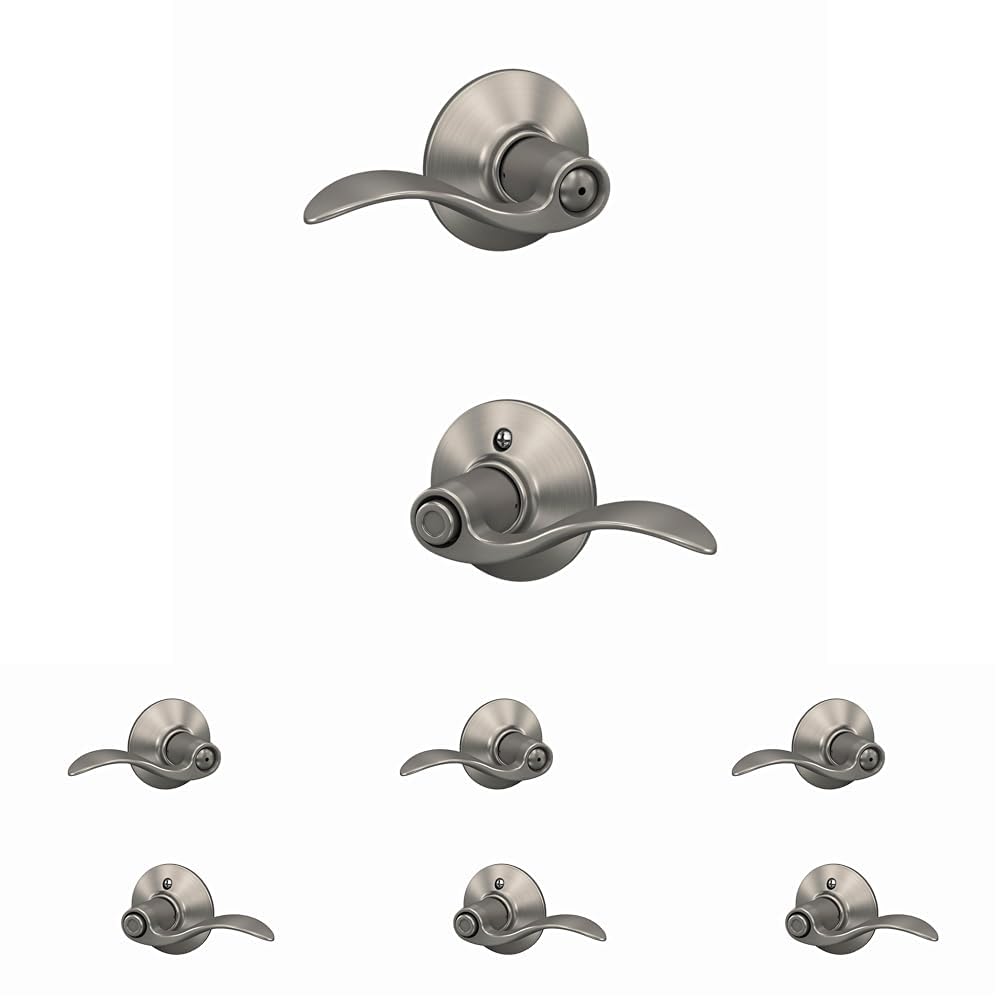 SCHLAGE F40 Acc 619 Accent Door Lever,Bed &amp; Bath Privacy Lock,Satin Nickel,(Pack of 4)
