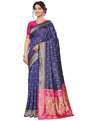 Saree Banarasi Jacquard KULIA, Tissage Artisanal Kanjivaram Bleu Marine pour Cérémonie Chic