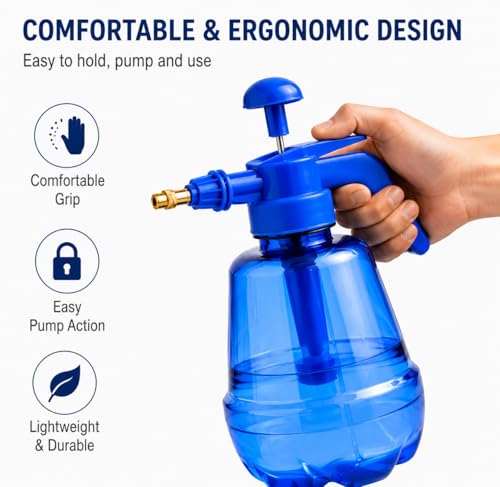 Image of Pressure Sprayer Pump Bottle for Home & Garden Plants, Cleaning & Disinfecting | Fine Mist & Power Stream Water Spray Bottle | Leak Proof Portable Sprayer (Blue)