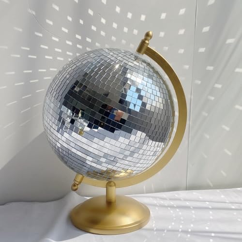 Disco Ball Globe Home Decor Statues Classic Tabletop Art Sculpture Gold Discoball Unique Western Modern Decorative Aesthetic Sculptures, 6.5" x 6" x 9",Bright Gold