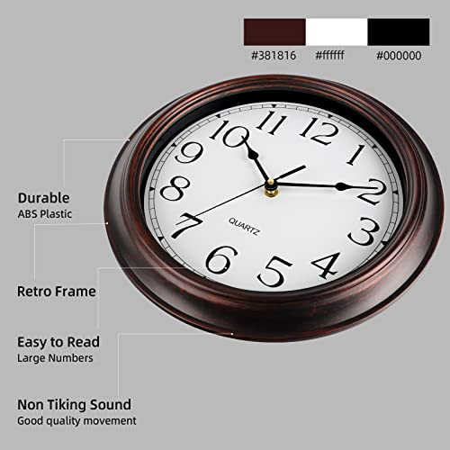 Kecyet Wall Clocks Battery Operated - 12 Inch Silent Non-Ticking Wall Clock - Vintage Retro Rustic Style Decorative For Living Room Kitchen (Bronze) #TOP3