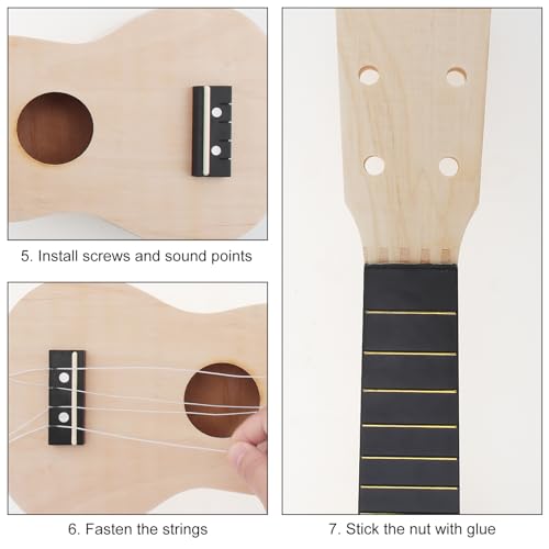 Image of DIY Ukulele Kit, Soprano, Natural, 4-String, Basswood Top & Back, Painted Finish, Perfect for Kids, Family & Friends