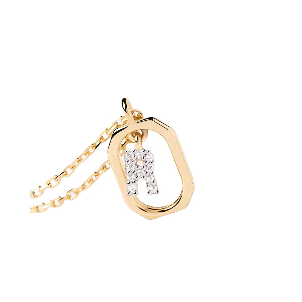 PDPaola Mini Letter R Necklace Collana con nome a lettera oro, Onesize, Argento sterling, Zirconia cubica