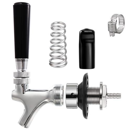 Hgkeke Beer Tap Faucet 2" Shank 1/4" Nipple Shank Draft Beer Faucet Kit Craft Beer Tap Rustproof Plated Beer Tap Stainless Core Beer Faucet 2’’ Shank 1/4 Barb Homebrew Beer Tap Leak-Proof Tap + Cover
