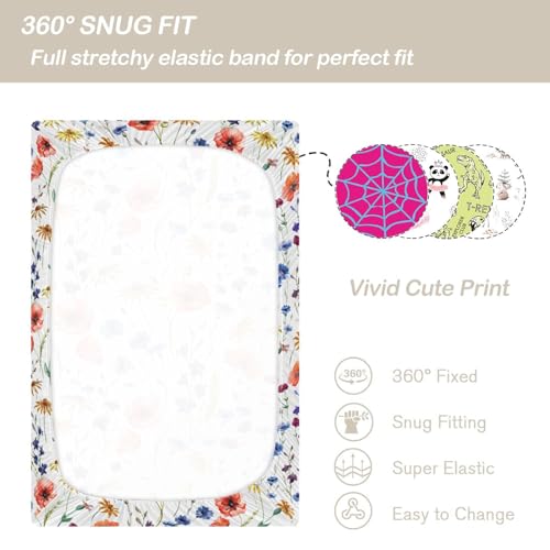 Image of CaTaKu Crib Sheets for Girls & Boys - Wildflowers Poppy Baby Sheets, Neutral Toddler Mini Crib Mattress Sheets Fitted for Nursery Bed, 27 inchx 39 inch