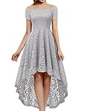 Dressystar Women's Lace Cocktail Dress Hi-Lo Off Shoulder Bridesmaid Swing Formal Party Dress 0042 Grey L