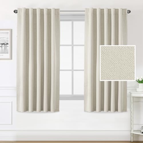 H.VERSAILTEX 100% Blackout Linen Look Curtains for Bedroom Light Blocking Drapes with Double Face Linen Back Tab Loop Pocket Burlap Curtain for Living Room 2 Panels, 42 x 63 Inch, Heather St