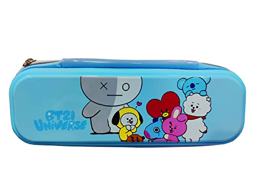 Image of Neel Pencil Pouch for School Stationery Pencil Case Geometry Box for Kids for School BT-21 Pencil Box Silicone Geometry Box for Kids Pencil Pouch BTS Return Gift for Girls Large Capacity 1ps (Blue)