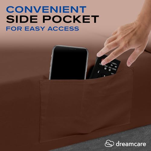 Image of DREAMCARE Full Size Sheets - Cooling Sheets - 4pcs Set - up to 15 inch Deep Pocket Full Sheet Set - Sheets Full Size Bed - Soft & Long Lasting 100% Fine Brushed Polyester with Side Pocket - Mocha Brown