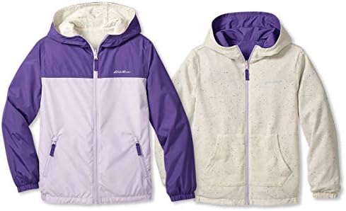 Eddie Bauer Kids Reversible Jacket - Full Zip Hooded Windbreaker, Water Repellent Jacket for Boys and Girls (XS-XL), Size X-Large, Violet Tulip