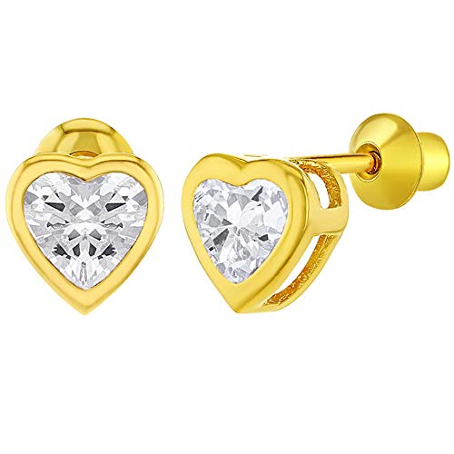 Preisvergleich Produktbild In Season Jewelry Kleinkind Mädchen - Schraubverschluss Ohrstecker Ohrringe Herzform 18k Vergoldet Weiß CZ Zirkonia